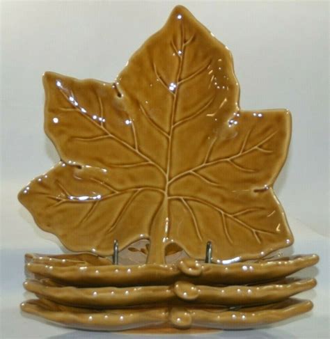 Features a glazed decal finish. . Pottery barn leaf plates